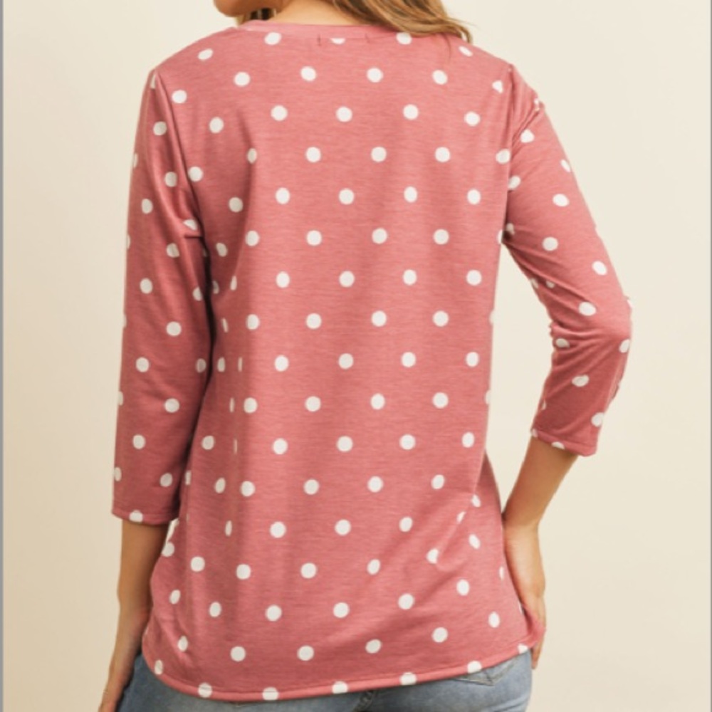 Mauve & White Polka Dot 3/4 Sleeve Top - Picture 8 of 8